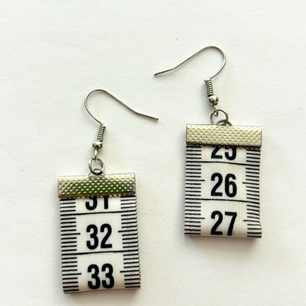 Upcycled White Measuring Tape Earrings, NWT, Unworn